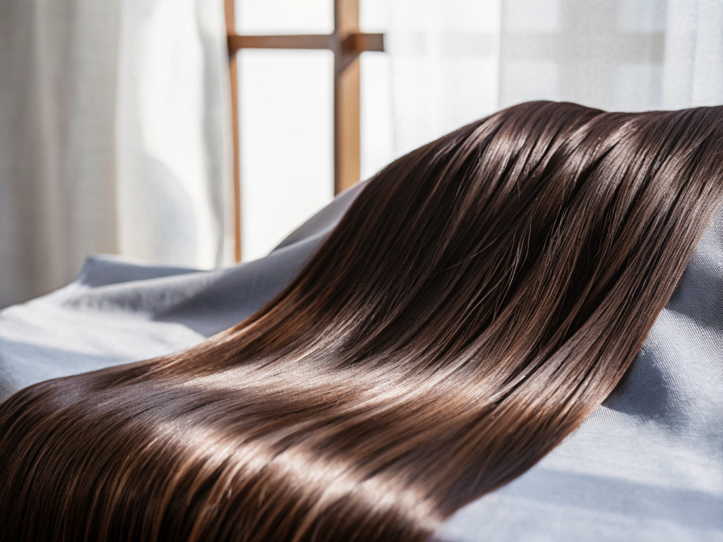 Flowing red hair in a modern salon, capturing natural shine and volume